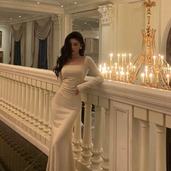 Chic Mermaid Square Neckline Long Sleeves Long Prom Dresses Birthday Dress SD299