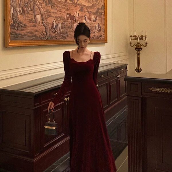 Sexy A Line Straps Burgundy Velvet Long Sleeves Prom Dresses Birthday Outfits SD304