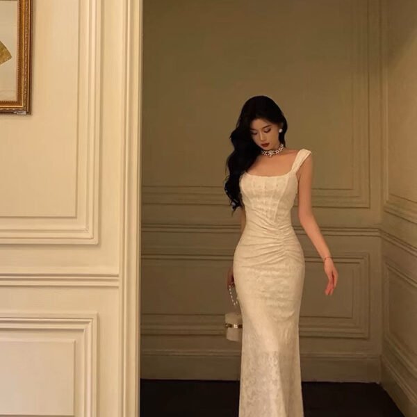 Sexy Mermaid Straps White Lace Prom Dresses Birthday Outfits SD306