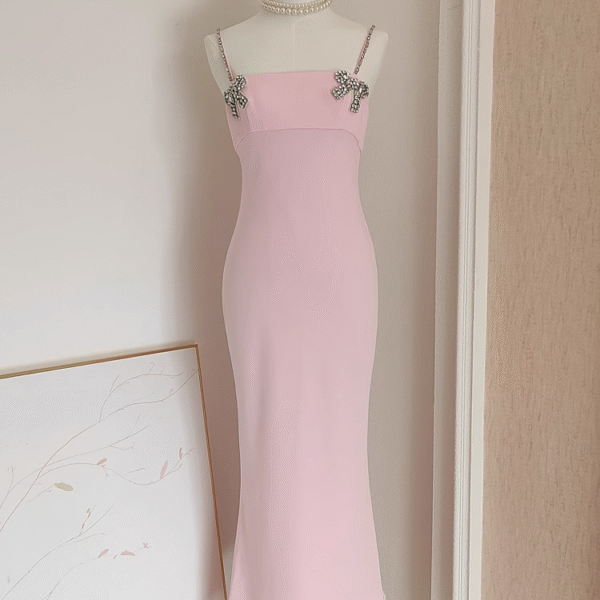 Sexy Sheath Spaghetti Straps Pink Travel Vacation Dresses Dinner Birthday Dress SD332
