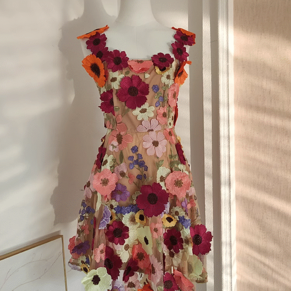 Cute A line Straps Sleeveless Floral Pink Party Dress Short Holiday Dresses SD339