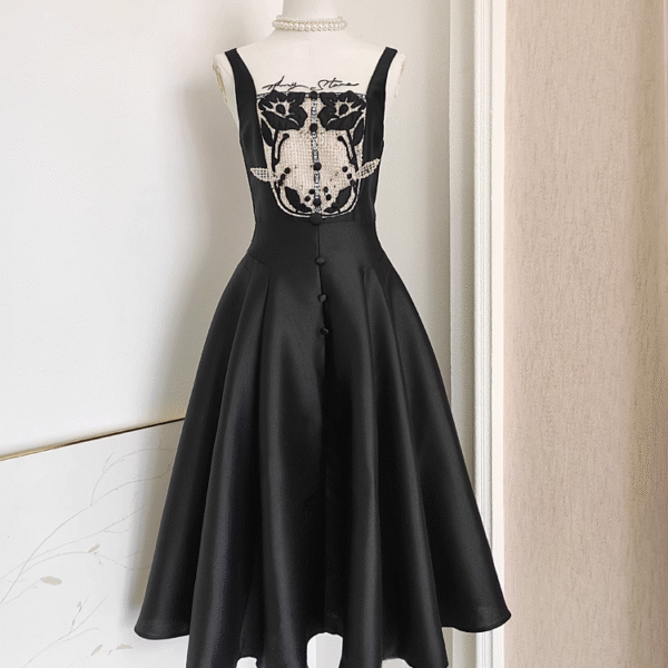 Sexy A line Spaghetti Straps Sleeveless Black Party Dress Holiday Birthday Dresses For Women SD360