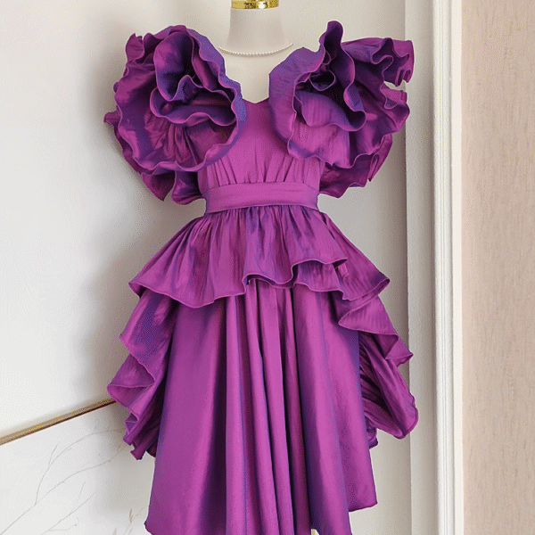 Cute A line Short Sleeves Grape Cocktail Dress Short Birthday Outfits SD397