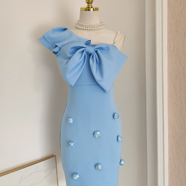 Cute Sheath One Shoulder One Shoulder Blue Cocktail Dress Short Birthday Outfits SD398