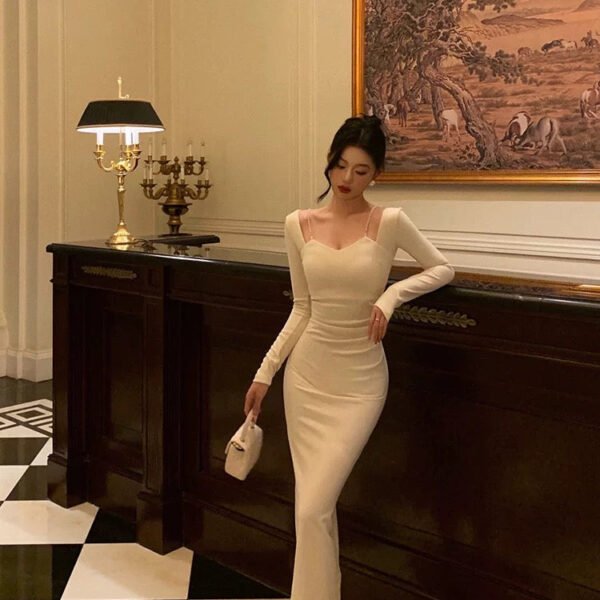 Sexy Sheath Straps Long Sleeves White Ankle Length Prom Dresses Birthday Dress SD412