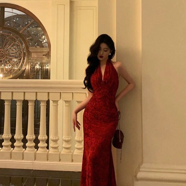 Sexy Sheath V Neckline Red Floral Ankle Length Prom Dresses Birthday Dress SD418