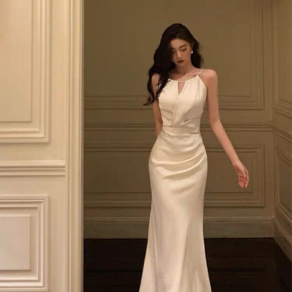 Sexy Sheath Scoop Neckline White Ankle Length Prom Dresses Birthday Dress SD423