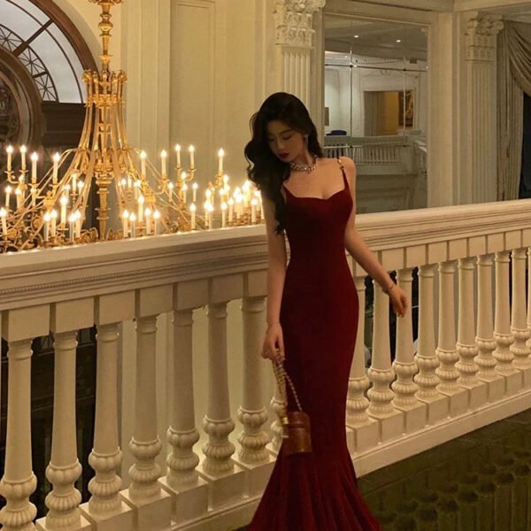 Sexy Sheath Spaghetti Straps Red Long Prom Dresses Birthday Dress SD424