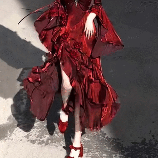 Vintage Sheath Irregular Ruffled Spaghetti Straps Women's Burgundy Birthday Party Dresses With Sleeves SD438