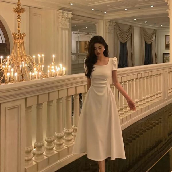 Gorgeous A line Short Sleeves White Date Night Dress Prom Dresses Birthday Outfits SD689