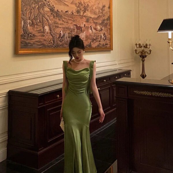 Classy Mermaid Straps Green Satin Prom Dresses Birthday Outfits SD764