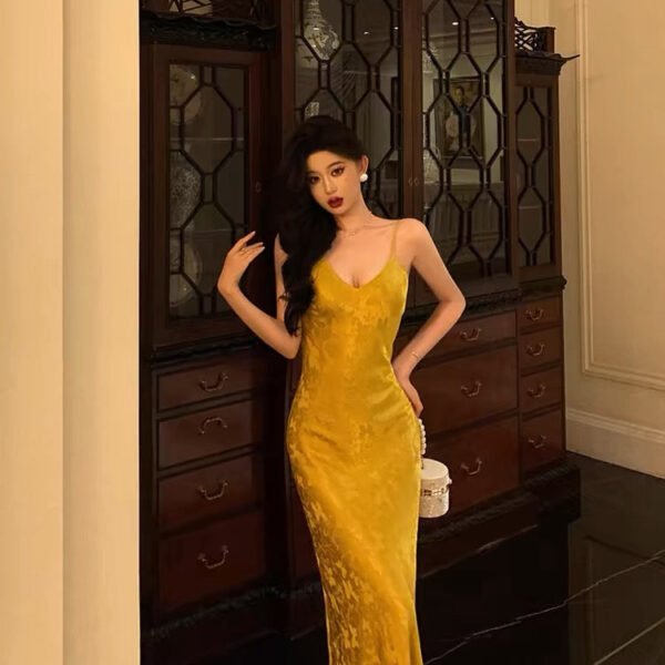 Sexy Sheath Spaghetti Straps Gold Prom Dresses Birthday Outfits Evening Gown SD969