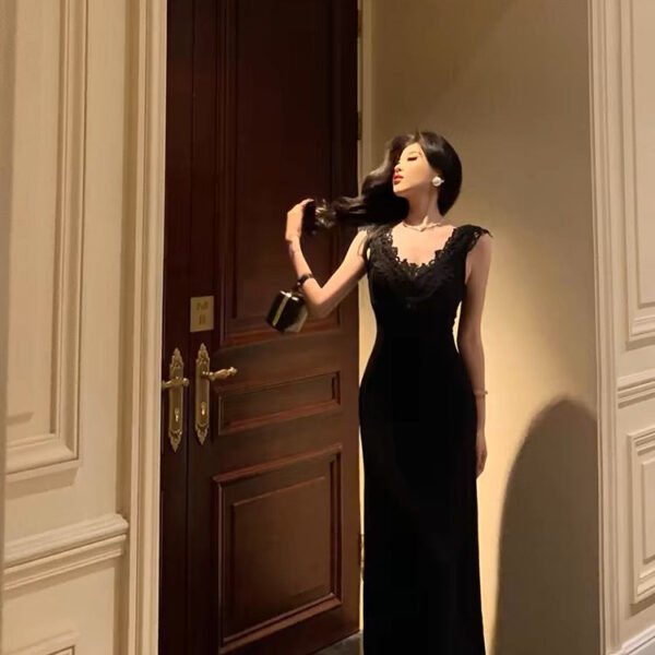 Sexy Sheath V Neckline Black Long Prom Dresses Birthday Outfits Evening Gown SD971