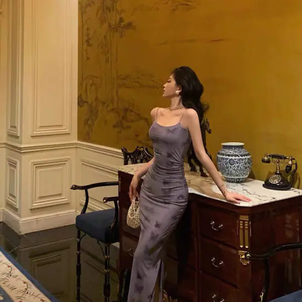 Classy Sheath Spaghetti Straps Grape Long Prom Dresses Birthday Outfits Evening Gown SD997