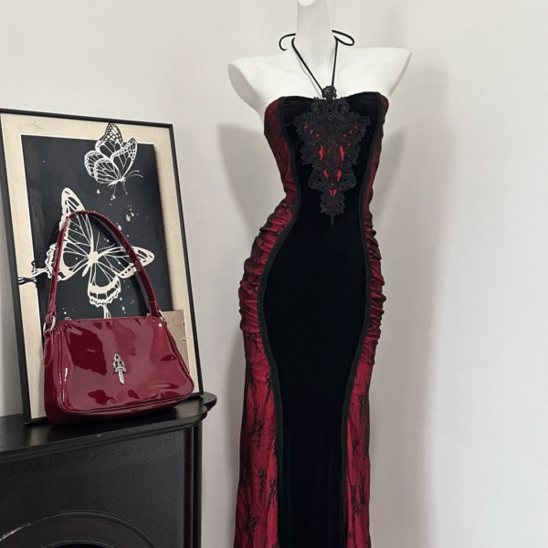 Sexy Halter Burgundy Sheath Long Birthday Party Dress Formal Prom Dress S635