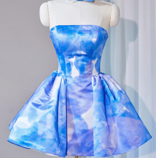 Unique Strapless A Line Short Party Dress Blue Homecoming Dress S304